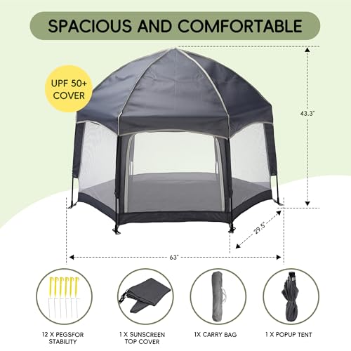Image of Portable Baby Playpen with UPF50+ Canopy | 1-Second Setup | Foldable & Travel-Friendly Baby Play Yard | Ideal for Indoor /Outdoor Use(Gray)