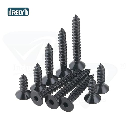 Image of Rely⇒VP INDUSTRIES (Pcs-25) M5.5x30 mm Allen CSK Head Self-Tapping Screw - Black Zinc Furniture Bolt for Wood Boards, Cabinets, Cupboards & Chairs