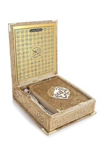 ihvan online, el Sagrado Corán, caja de regalo de oración islámica con terciopelo de bolsillo cubierto el Corán, Tesbih, tapa interior nombre dorado de Allah (Asmaul Husna), 3 piezas para regalos de