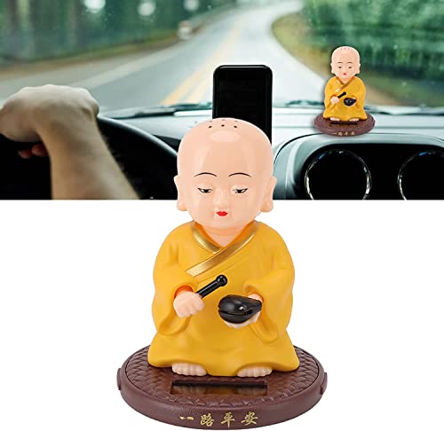 Image of AUGEN Small Buddhist Monk Solar Ornaments, Automatic Nodding Lucky Meaning Light Energy Sensing Eco Friendly Solar Buddhist Monk Statue Decoration for Home Car Dashboard (Pack of 1)(C, Yellow)