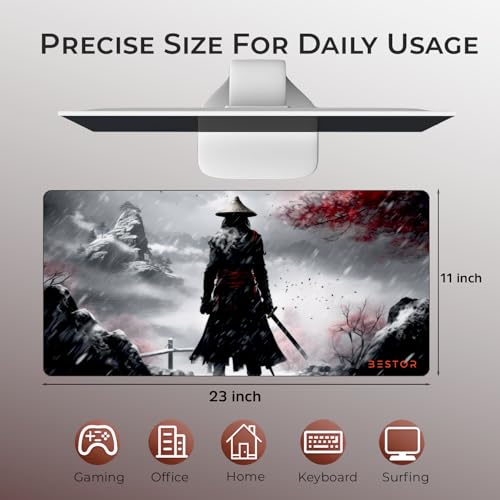 Image of BESTOR Anime Series Mouse pad with Anti-fray Stitching, Waterproof Surface & Non-Slip Rubber Base Stitched Edges Gaming Mouse Mat for Laptop (60cmx34cm)
