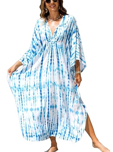 IMAGEKOPE Kaftan Dresses for Women Plus Size V-Neck Moo Moos Batwing Kaftan Beach Dress Bathing Suit Cover-Up Loungewear