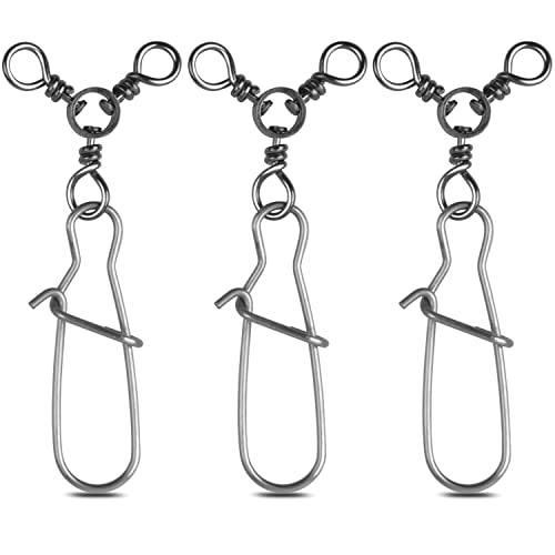 Image of 3 Way Swivel Snaps Fishing Tackle Connector, 40Pcs Triple Swivels with Duo Lock Snaps T-Turn Fishing Lure Connectors for Trolling Catfish Rig
