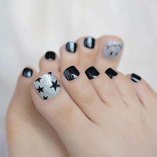 TJJF Glitter Toes Fake Nail Smiley Gesichtsmuster Fußnägel Vorgefertigte UV-Gel Künstliche Nägel Geeignet für Füße – Bild 3