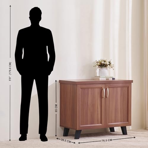 Image of Home Centre | Helios Alton 9 Pairs Shoe Cabinet | Engineered Wood | Walnut | 1 Year Warranty