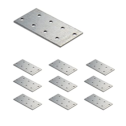 VHG Lochplatte (80 x 40 x 2)- Galvanisch Verzinkt Holzverbinder Verstärkt Schwerlast Außenbereich Lochplatte Flachverbinder Verbindungsplatte Verbinder Lochblech Flacheisen 10 Stück
