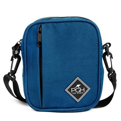 Bolsa Shoulder Bag Masculina ou Feminina Transversal Pequena em Lona Impermeável, PGH TGF Azul Marinho
