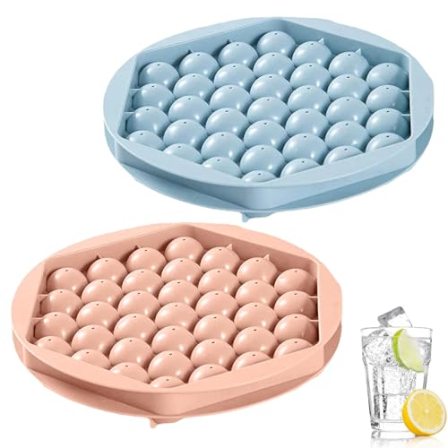 Cubitera redonda con recipiente, mini forma de bola para hielo, bandeja de hielo de silicona para congelador, duradera, perfecta para café, cócteles, té, whisky, batidos y refrigeración por hielo