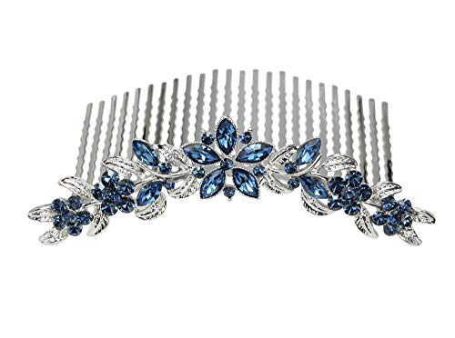Peine para cabello con cristal floral azul marino miniatura 1