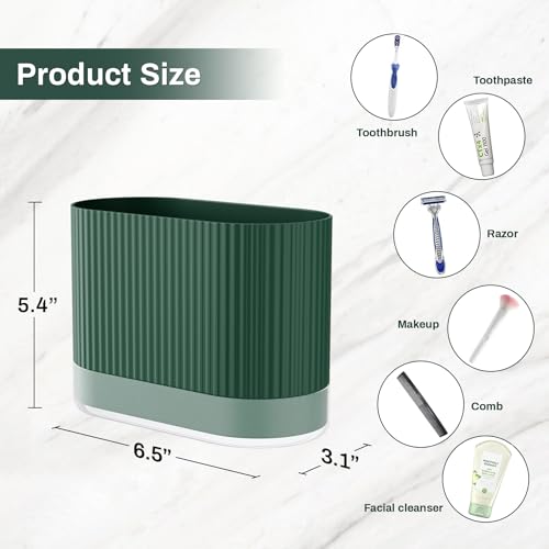 Green Toothbrush Holders for Bathrooms, Plastic Kids Tooth Brush Holder with Drainage and Drip Tray, Cute Shower Toothpaste Holder Stand Organizer Caddy Wall Mount & Countertop Accessories Decor - Cosy Home Interiors Green Toothbrush Holders for Bathrooms, Plastic Kids Tooth Brush Holder with Drainage and Drip Tray, Cute Shower Toothpaste Holder Stand Organizer Caddy Wall Mount & Countertop Accessories Decor - Image 2