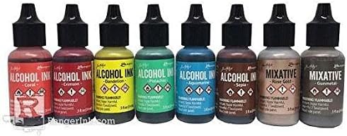 Tim Holtz Alcohol Inks and Metallics Mixatives (Key West/Rodeo/Metallics Mixatives Set 1 - Gunmetal and Rose Gold)