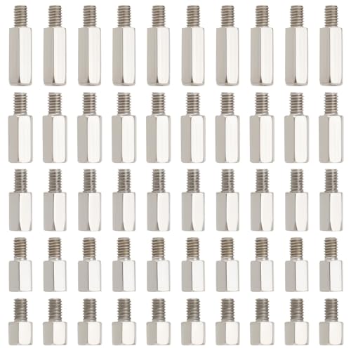 YINETTECH 50 Stück M4-Gewindebolzen Männlich Zu Weiblich 6 + 6 Mm 8 + 6 Mm 10 + 6 Mm 12 + 6 Mm 15 + 6 Mm PCB-Abstandsbolzen mit Langer Säule Sechseckig Vernickelter Kohlenstoffstahl