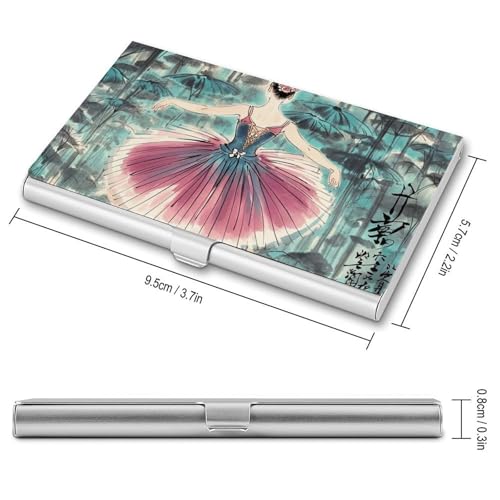 Business Card Holder Metal Slim Business Card Case Classical Ballet Elegant Ballerina Professional Cards Organizer Pocket Name Cards Case Credit Holder Wallet for Men Women Buckle Style Shut2