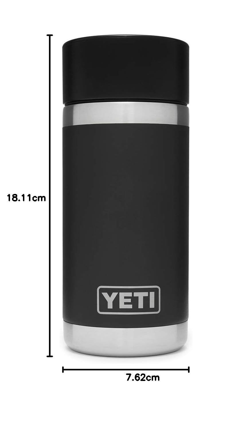 YETI Rambler 12 oz Bottle, Stainless Steel, Vacuum Insulated, with Hot Shot Cap, Black