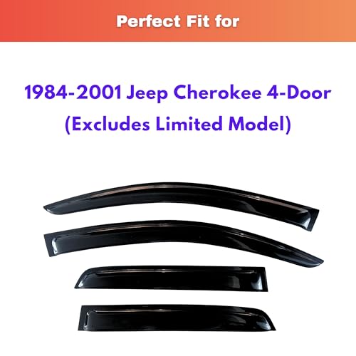 Image of KPY Rain Guards Fit for 1984-2001 Jeep Cherokee 4-Door, Out-Channel Window Visors Vent Wind Deflectors 4PC, Car Accessories for 84-01 Cherokee 4-Door (Excludes Limited Model)