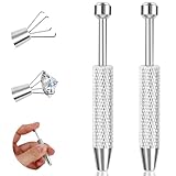 ONESING 2 PCS Piercing Ball Grabber Tool for Changing Jewelry, Stianless Steel Flat Back Earring Applicator Internally Threaded Push Pin Piercing Grabber Tool, Anti Slip 4 Claw Gem Ball Grabber Tool