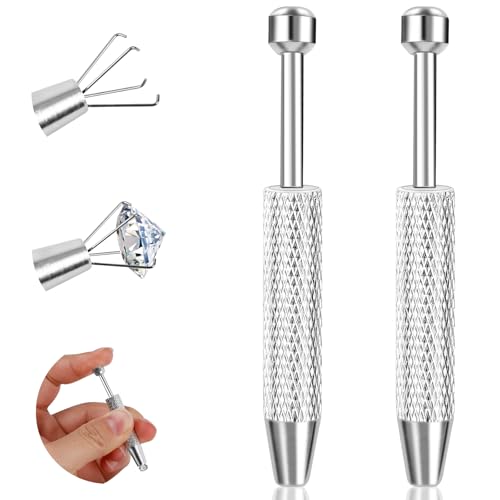 ONESING 2 PCS Piercing Ball Grabber Tool for Changing Jewelry Stianless Steel Flat Back Earring Applicator Internally Threaded Push Pin Piercing Grabber Tool Anti Slip 4 Claw Gem Ball Grabber Tool