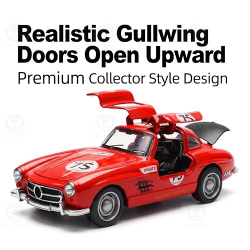 Image of SHAKTISM 1:36 Scale Die Cast Metal Classic Gullwing Sports Car Toy, Pull Back Alloy Model Car with Opening Doors, Light & Sound, Mini Collectible Vehicle for Kids and Collectors
