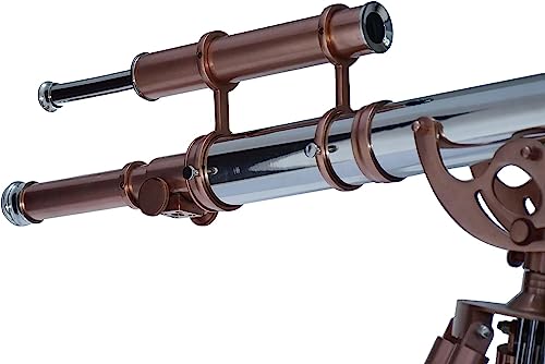 Martime Nautical Telescope Shiny Chrome/Copper Finish Double Barrel Adjustable Natural Wooden Teak Tripod Telescopic