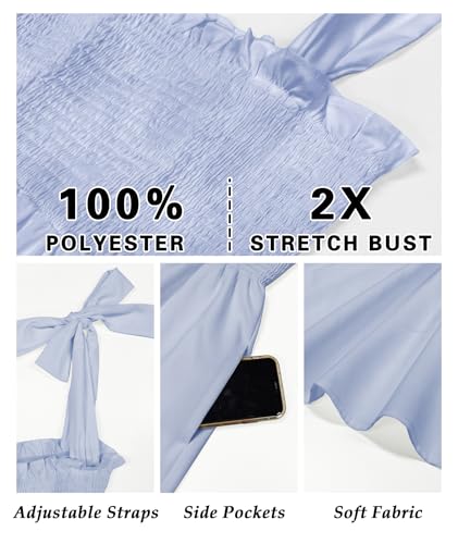 Image of CURBODO Women's Summer Maxi Dress Boho Spaghetti Straps Casual Long A-line Smocked Beach Dress Square Neck Flowy Sun Dress
