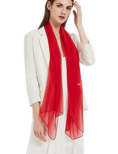 PANTONIGHT Long Chiffon Sheer Scarf For womens (Red 074)