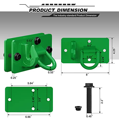 Ambull 2 Pack Tractor Bucket Hooks With Tie Down Ring, Grade 70 Forged Steel Bolt On Grab Hook Tow Hook Mount With Backer Plate, Work Well For Tractor Bucket, Rv, Utv, Truck, Max 15,000 Lbs Darkgreen #TOP1