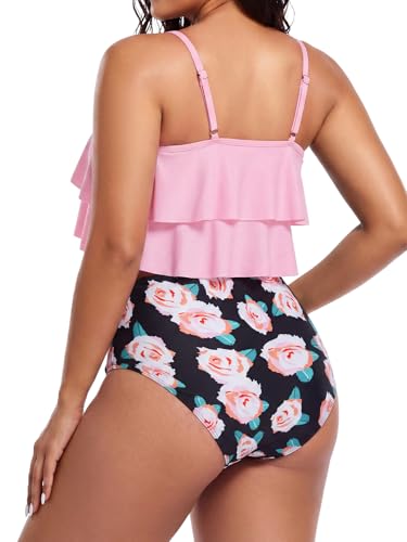 Image of Bathing Suits for Women High Waisted Swimsuits Tummy Control Two Piece Tankini Ruffled Top with Swim Bottom Bathing Suits