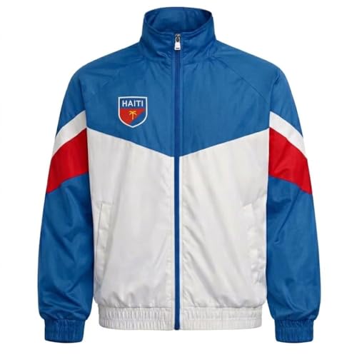 Track Jacket Unisex Haiti Flag Athletic Zip-Up for Men & Women Lightweight Workout Windbreaker Pride Clothing Soccer Sports & Streetwear (Large)