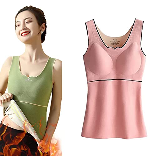 Débardeur en polaire sans couture avec couche de base de soutien-gorge intégrée, sous-vêtement pour femme, sous-vêtements thermiques pour femme, rose, Large plus Cover