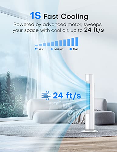 Airhalf 35-Inch Tower Fan For Bedroom, Standing Floor Fan With Remote, 24Ft/S Velocity Quiet Cooling Fan, Portable 60° Oscillating Fan With 3 Speeds, 7H Timer, Bladeless Fans For Home, Room & Indoor #TOP2