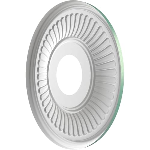 Image of Ekena Millwork CMP13BEFSM Berkshire Thermoformed PVC Ceiling Medallion (Fits Canopies up to 5 3 /4 inch), 13 inchOD x 3 1 /2 inchID x 3 /4 inchP, Universal Pearl Metallic Sea Mist