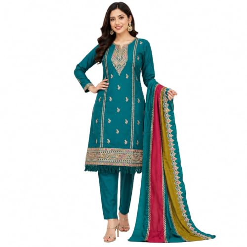 Image of Women's Embroidered Pant with Dupatta Set Ethnic Straight| Traditional Elegant Embroidery Work | Regular Fit | Three-Piece Ethnic Dress Set