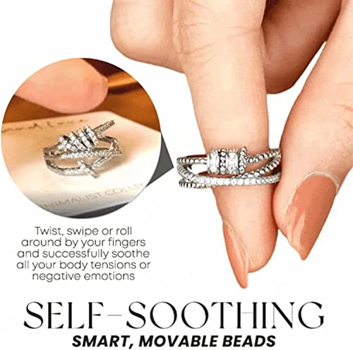 Jansio Threanic Triple-Spin Ring, Jansio Triple-Spin Ring, Feelief Zirconica Triple Fidget Ring, Anti Anxiety Adjustable Moissanite Spinner Ring For Men And Women (Silver) #TOP4