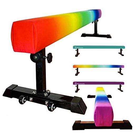 PreGymnastic Train On a Rainbow-Club Level 8FT Floor&Height Adjustable Balance Beam Portable Gymnastic Beam with Bonus Anti-dust Cover (Rainbow)