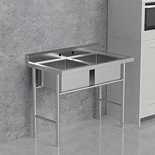 Bonnlo-Commercial-304-Stainless-Steel-Sink-2-Compartment-Free-Standing-Utility-Sink-for-Garage-Restaurant-Kitchen-Laundry-Room-Outdoor-358-W-x-213-D-x-40-H Bonnlo Commercial 304 Stainless Steel Sink 2 Compartment Free Standing Utility Sink for Garage Restaurant Kitchen Laundry Room Outdoor 358 W x 213 D x 40 H