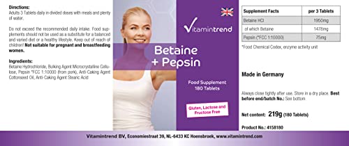 Betaïne + Pepsine - 180 tabletten voor 60 dagen - betaïnehydrochloride + spijsverteringsenzym - populaire vitale… - Image 4