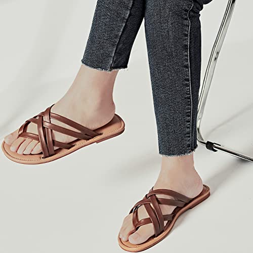 Image of Luoika Women's Wide Width Flat Sandals, Flip Flop Slides Sandal Casual Strapy Sandal Slip on Summer Beach Shoes for Women.