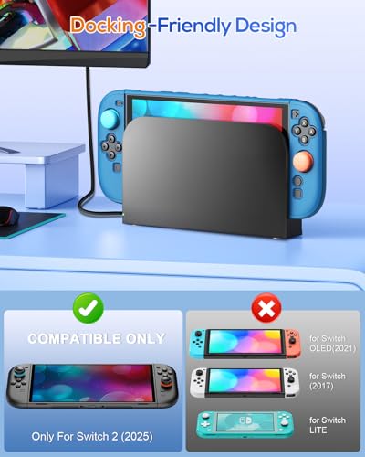 Image of FYOUNG Upgrade Switch 2 Protective Case&Screen Protector Set, Dockable Cute Cover Hard Shell Skin for Nintendo Switch 2 Console Accessories,Travel-Friendly,Kickstand Cutout(Blue, for Switch 2 7.9inch)