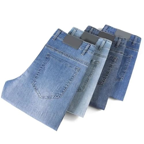 Men's Summer Thin Slim Straight Jeans Light Denim Pants Casual Regular Fit Fitness Trousers2