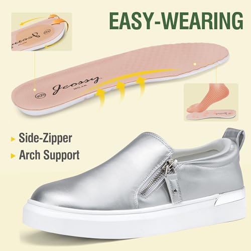 Image of Jeossy Women's Slip On Shoes Casual Fashion Sneakers 8010 Arch Support Loafers for Women with Zipper