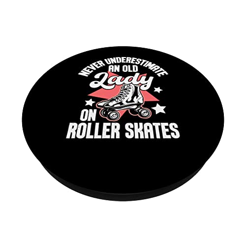 Old Lady On Roller Skates - Roller Skating Roller Derby PopSockets Swappable PopGrip, Black - Image 2
