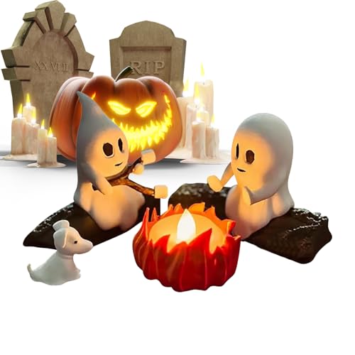 Ghost Campfire Gathering - Ghost Campfire Flickering Night Light - Campfuge de fantasma impreso en 3D - Fantasma de fuego Luce LED LED, Ghosts asando malvaviscos en la figura de fogata