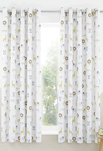 Catherine Lansfield Kids Roarsome Animals Blackout Eyelet Curtains 66X72 Inch Natural - Image 2
