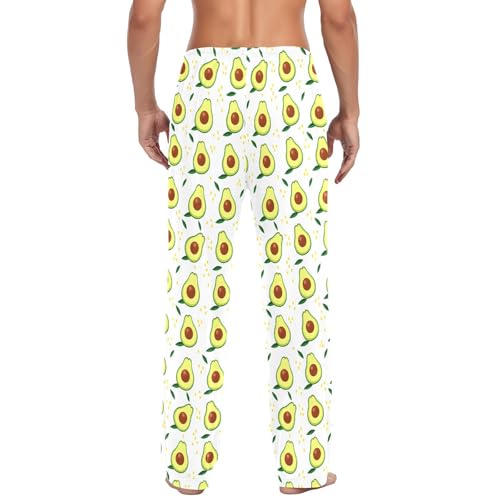 Men's Cartoon Avocado Pajama Pants with Pockets - Straight Fit Cotton Sleep Bottoms for Lounge & Nightwear#1873