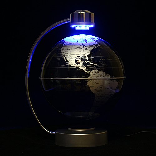 Floating Globe, Office Desk Display Magnetic Levitating And Rotating Planet Earth Globe Ball With World Map, Cool And Educational Gift Idea For Him - 8" Ball With Levitation Stand (Black2) #TOP6