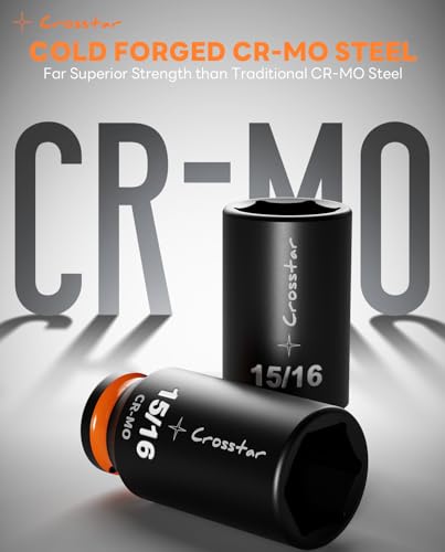 Image of Crosstar 1-1 /8'' 1 /2 inch Drive Deep Impact Socket, CR-MO Steel 6 Point Socket, High-Torque Axle shaft Nut Sockets with Stamped & Ink-Filled Size Markings, for Automotive Repairs and Home Maintenance