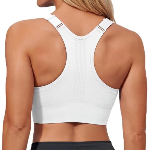 Leversic Women Racerback Sports Bra High Impact Wirefree Gym Crop Top Removable Padding Bras Adjustable Straps Yoga Bra(White L)