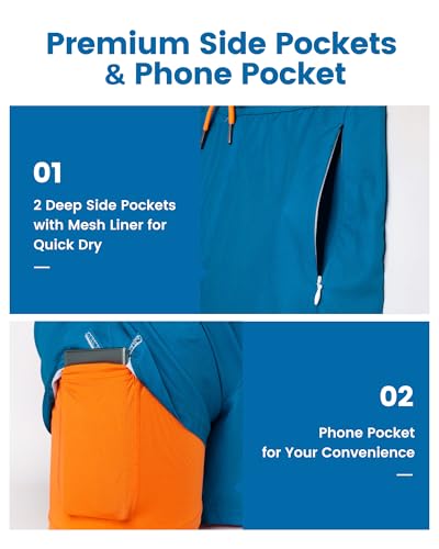 Image of maamgic 5inch Mens Swimming Trunks with Compression Liner 2-in-1 Swim Trunks Stretch Quick Dry Swim Shorts Zipper Pockets