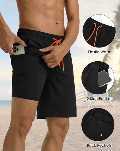Image of Justay 2 in 1 Mens Swim Trunks 7 Inch, Beach Swim Shorts with Pockets