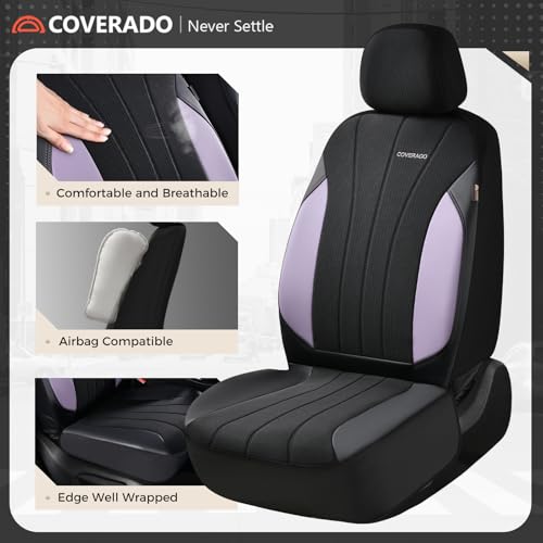 Image of Coverado Seat Covers Full Set, Automotive Car Seat Covers 5-piece, Car Protectors 5 Seats for Car, Purple Auto Seat Covers Spill-Proof Design Universal Fit for SUV, Vans, Sedan, Truck